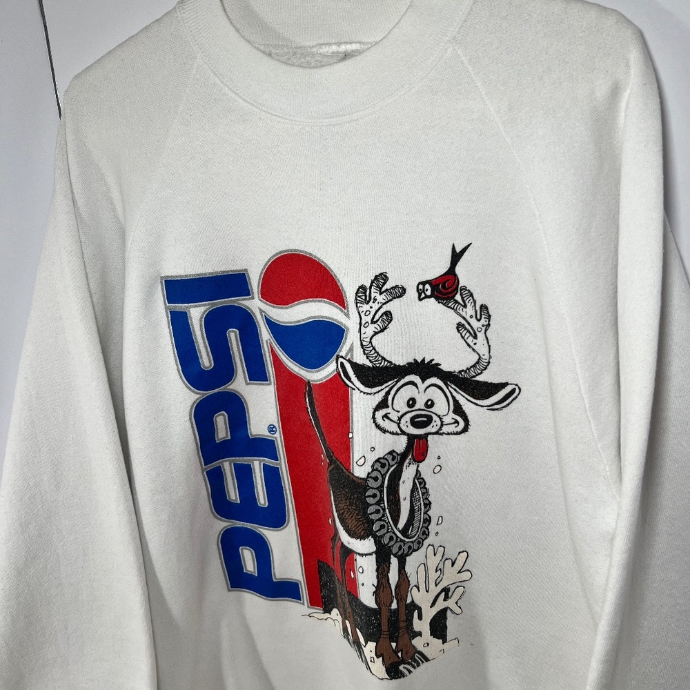Vintage Pepsi Reindeer Christmas Reindeer Pullover Sweatshirt White Small/Medium